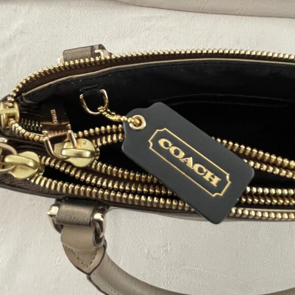 NWOT! COACH Mini "Borough Bag" in Metallic Leather w/ Removable Crossbody Strap - Picture 12 of 16
